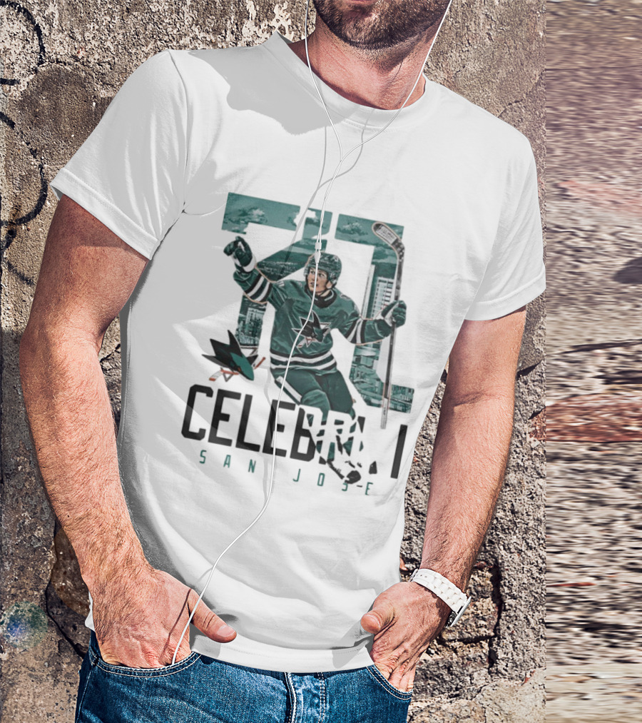 San Jose Sharks 71 Celebrini Landmark Skyline Hockey T-Shirt