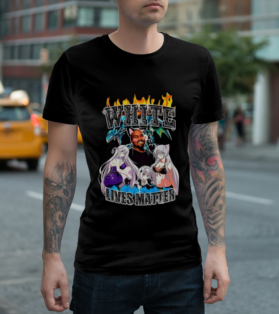 Kanye West Anime White Lives Matter Flame Background Anime Characters T-Shirt