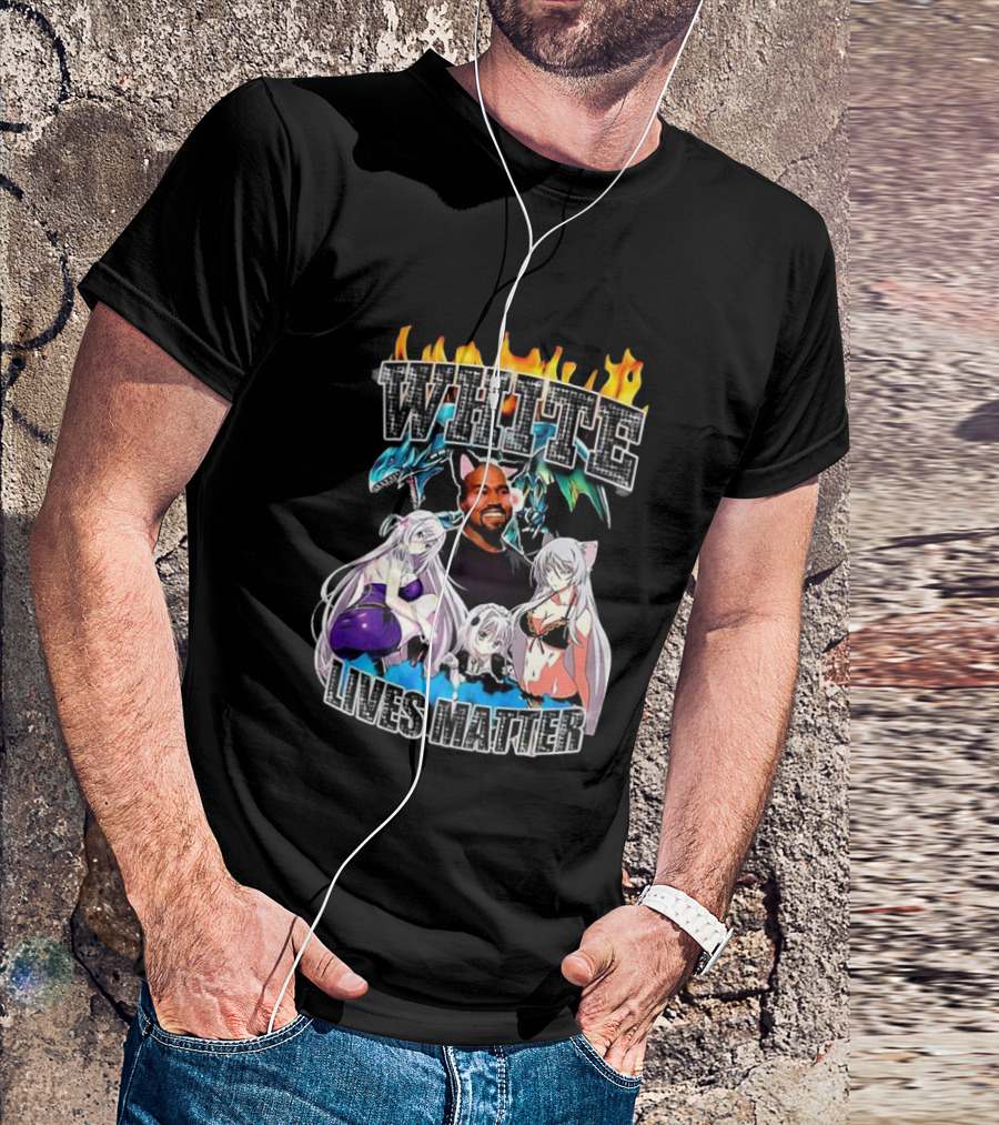Kanye West Anime White Lives Matter Flame Background Anime Characters T-Shirt