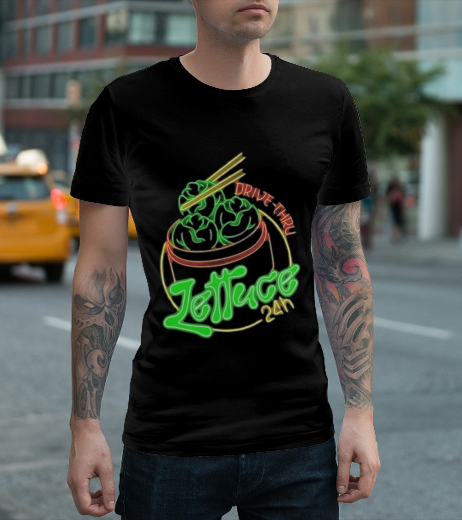 Lettuce Drive Thru 24 Hour Neon Bowl With Chopsticks T-Shirt