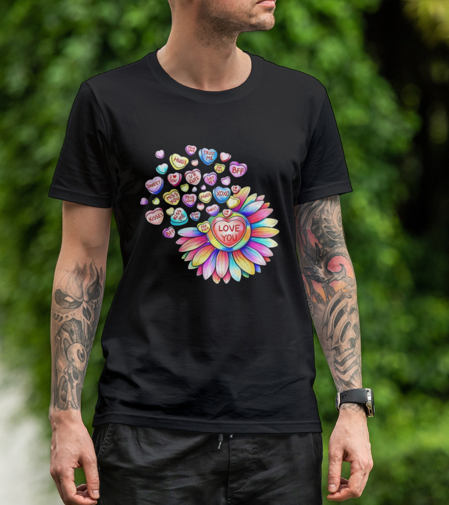 Valentine's Day Love You Sunflower With Candy Hearts Messages T-Shirt