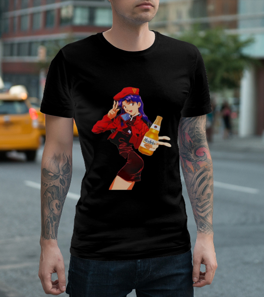 Misato Katsuragi Modelo Especial Beer Anime Fusion T-Shirt