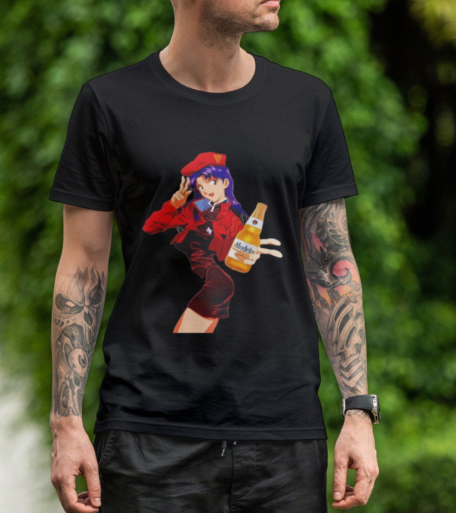 Misato Katsuragi Modelo Especial Beer Anime Fusion T-Shirt