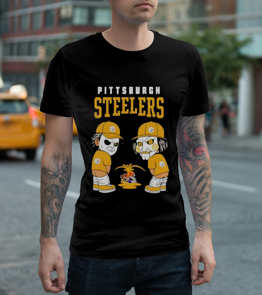 Pittsburgh Steelers Michael Myers Billy The Puppet Baltimore Ravens Vs Cleveland Browns Rivalry T-Shirt