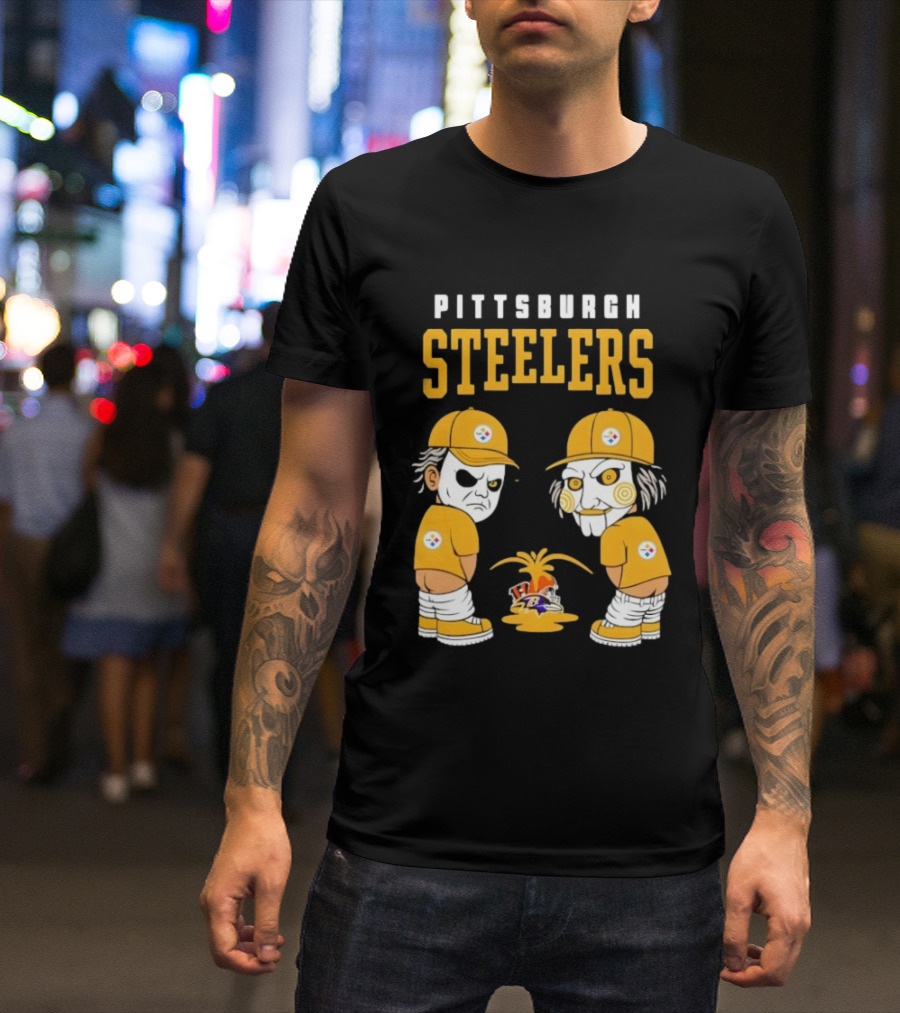 Pittsburgh Steelers Michael Myers Billy The Puppet Baltimore Ravens Vs Cleveland Browns Rivalry T-Shirt