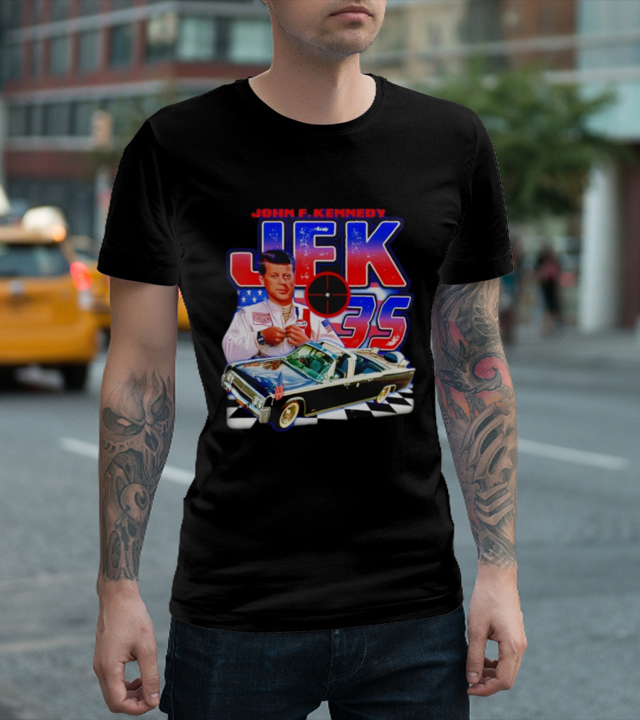 John F. Kennedy JFK 35 Racer Car USA Flag T-Shirt