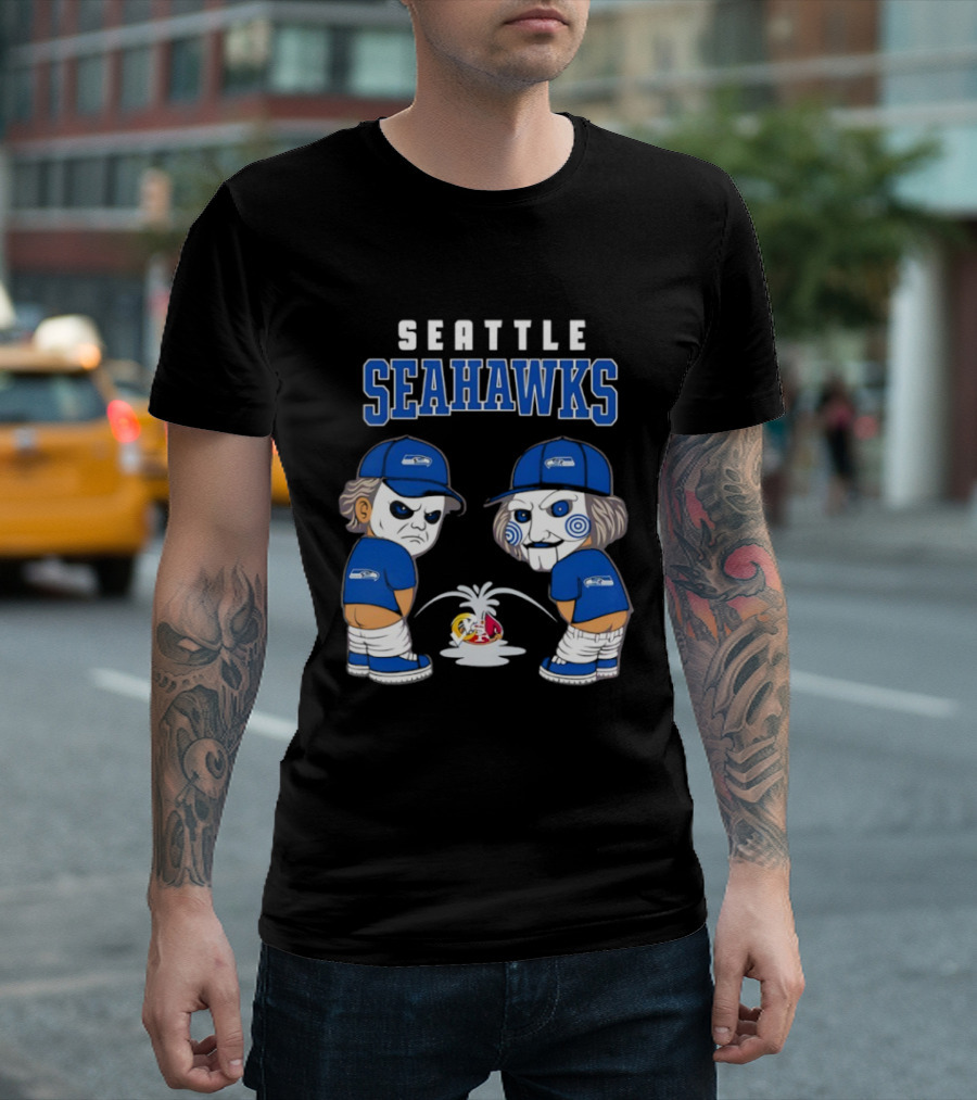 Seattle Seahawks Michael Myers Billy The Puppet Piss On Rival Teams T-Shirt