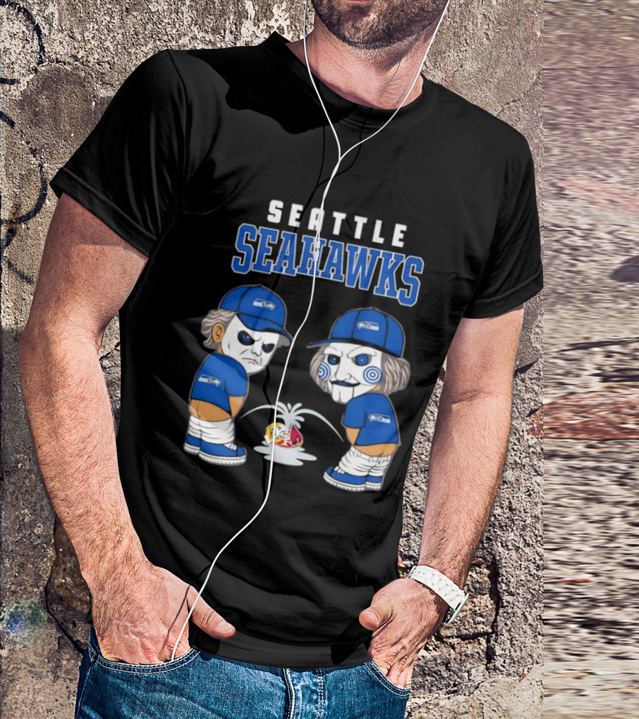 Seattle Seahawks Michael Myers Billy The Puppet Piss On Rival Teams T-Shirt