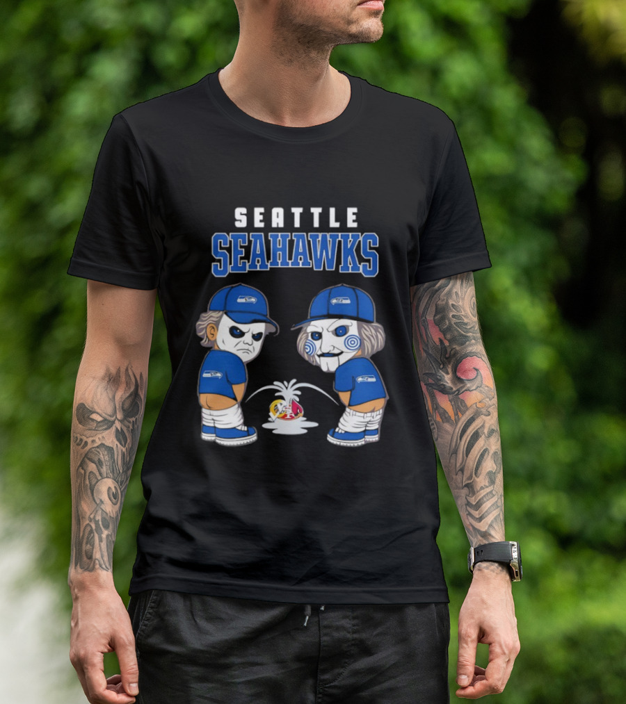 Seattle Seahawks Michael Myers Billy The Puppet Piss On Rival Teams T-Shirt