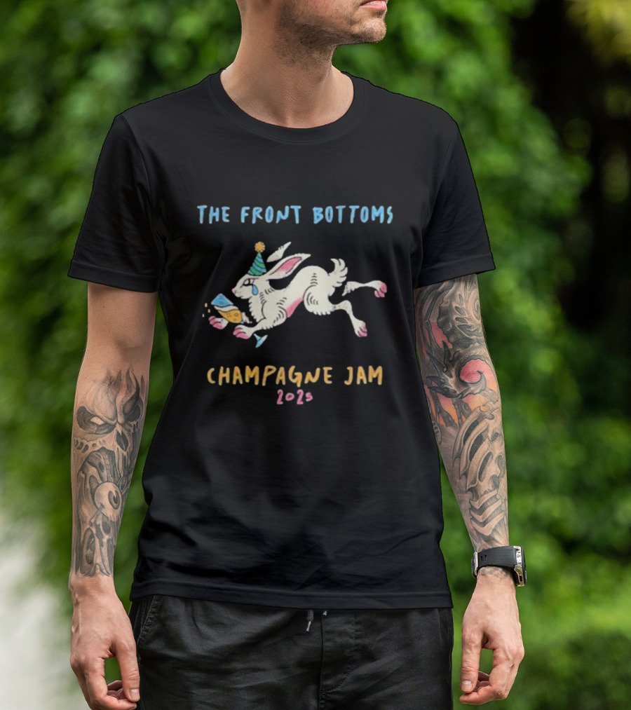 The Front Bottoms Champagne Jam 2026 Bunny Party Hat Festive Rabbit T-Shirt