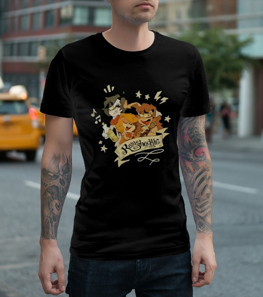 Zeddyzi Ramshackle Trio Cartoon Characters With Music And Stars T-Shirt