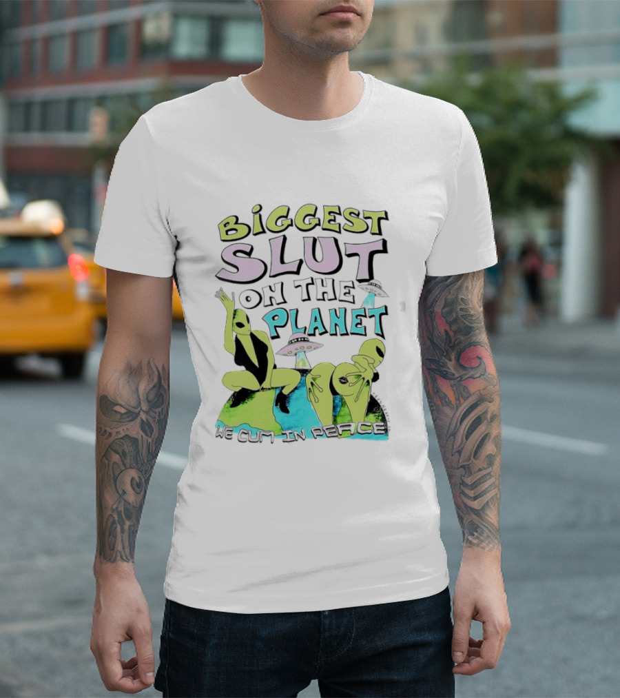 Biggest Slut On The Planet We Cum In Peace Teen Hearts Clothing Co Spaceship Aliens T-Shirt