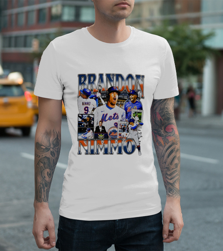 Brandon Nimmo New York Mets Vintage Collage Baseball Player Highlights T-Shirt