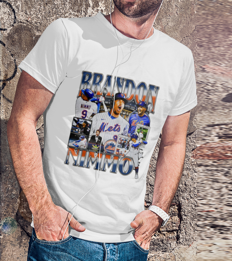 Brandon Nimmo New York Mets Vintage Collage Baseball Player Highlights T-Shirt