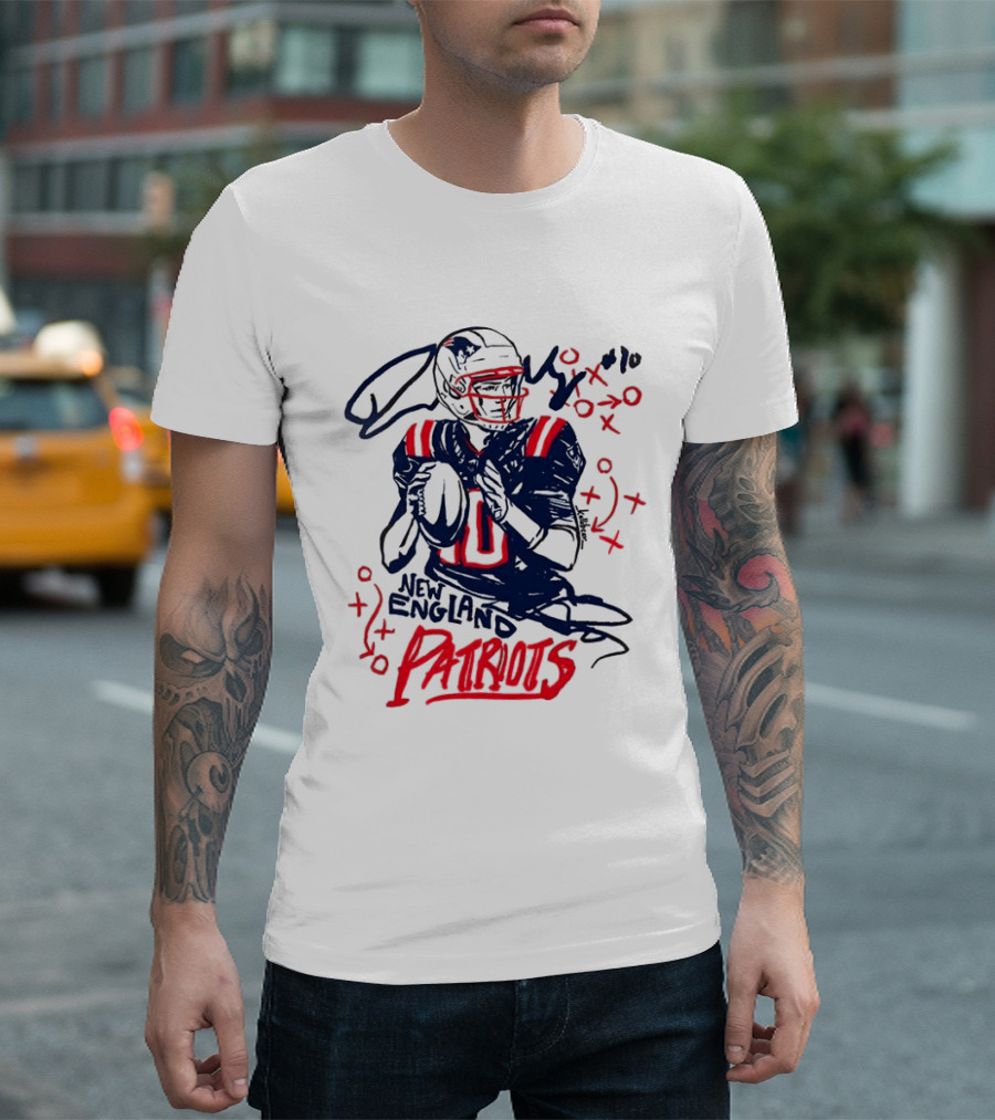 Drake Maye New England Patriots Quarterback XOXO Playbook T-Shirt