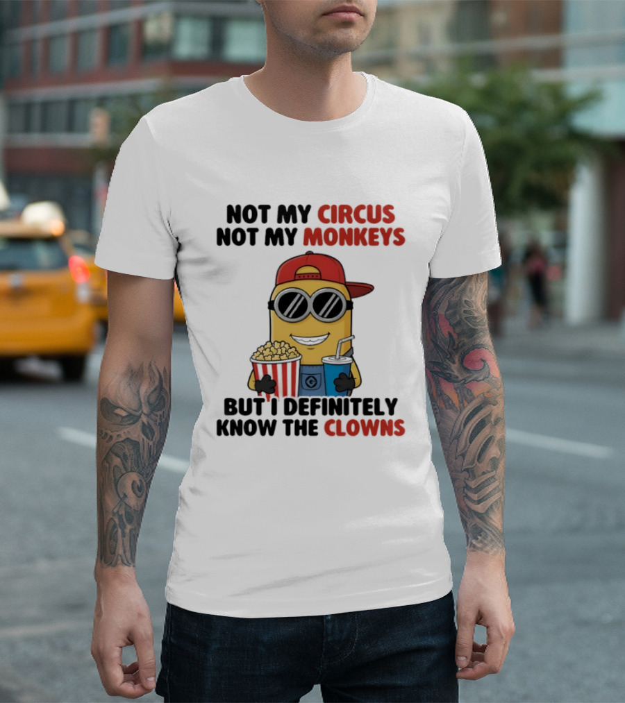 Circus Monkeys Clowns Minion With Popcorn And Drink T-Shirt