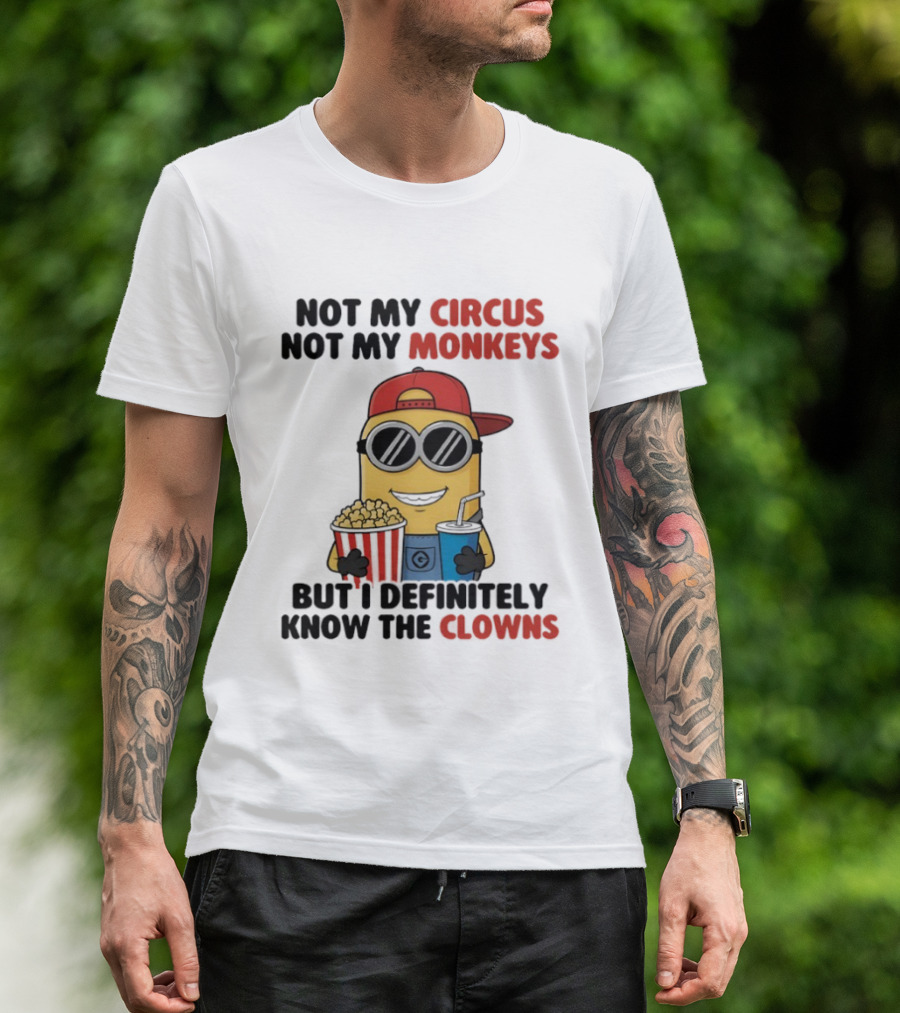 Circus Monkeys Clowns Minion With Popcorn And Drink T-Shirt