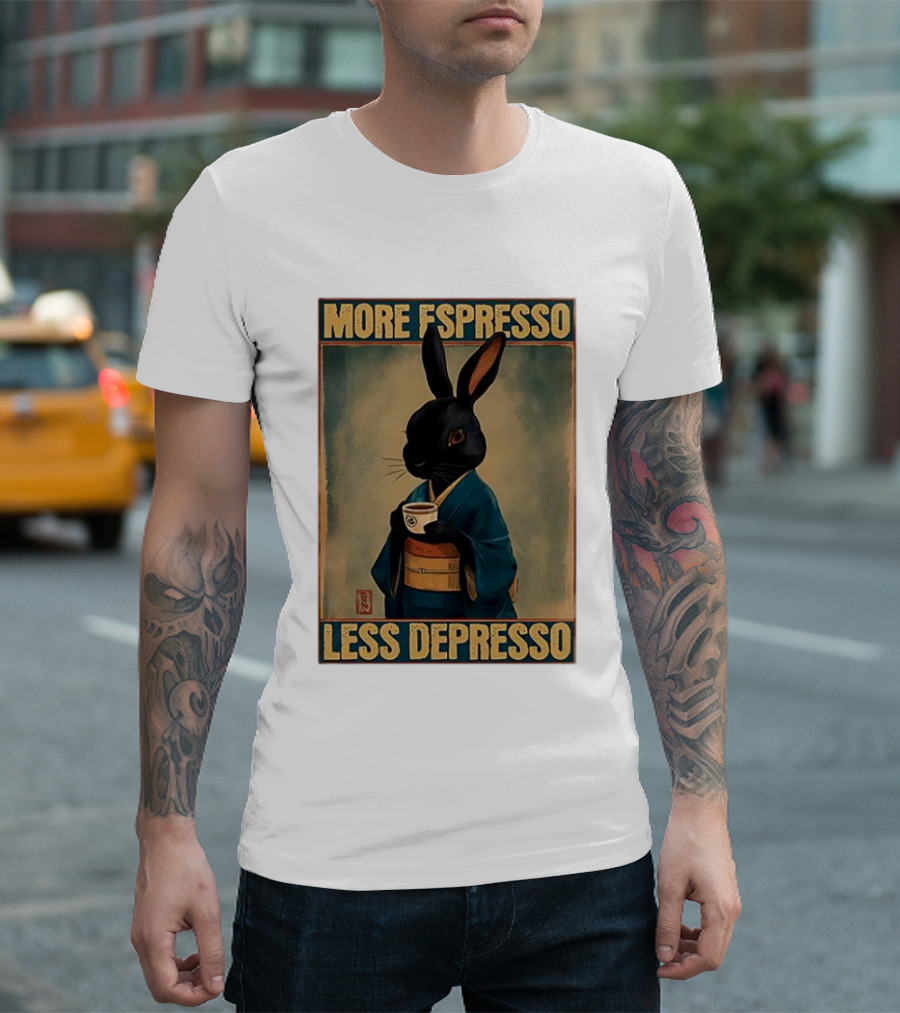 More Espresso Less Depresso Black Rabbit In Classic Kimono T-Shirt