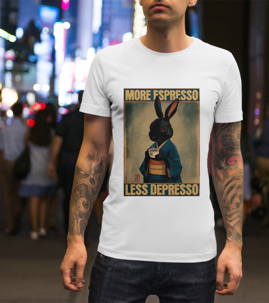 More Espresso Less Depresso Black Rabbit In Classic Kimono T-Shirt