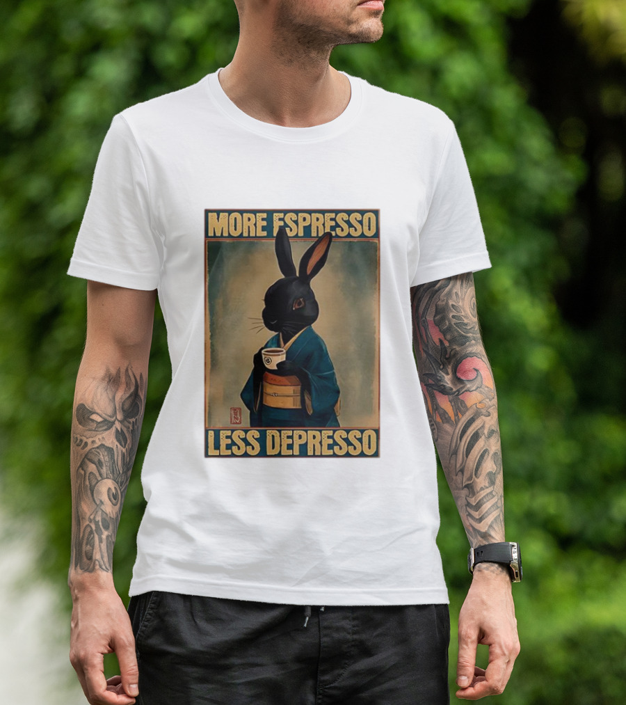 More Espresso Less Depresso Black Rabbit In Classic Kimono T-Shirt
