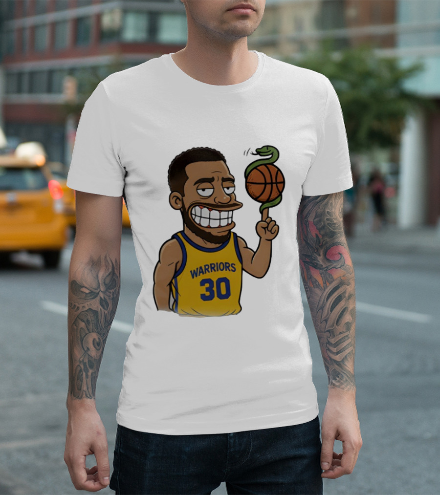 Warriors 30 Steph Curry Cartoon Snake Basketball T-Shirt