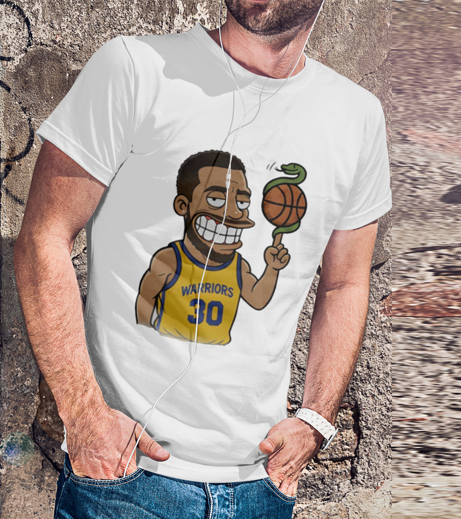 Warriors 30 Steph Curry Cartoon Snake Basketball T-Shirt