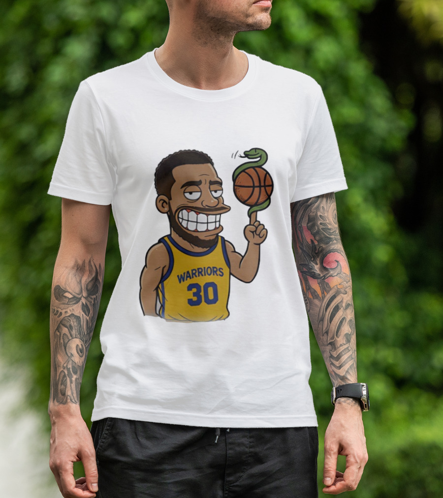 Warriors 30 Steph Curry Cartoon Snake Basketball T-Shirt