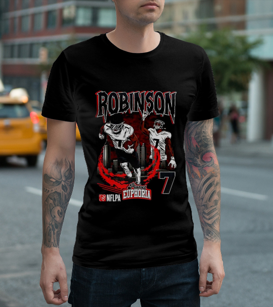 ```Bijan Robinson Atlanta Falcons Number 7 Skyline Planet Euphoria``` T-Shirt