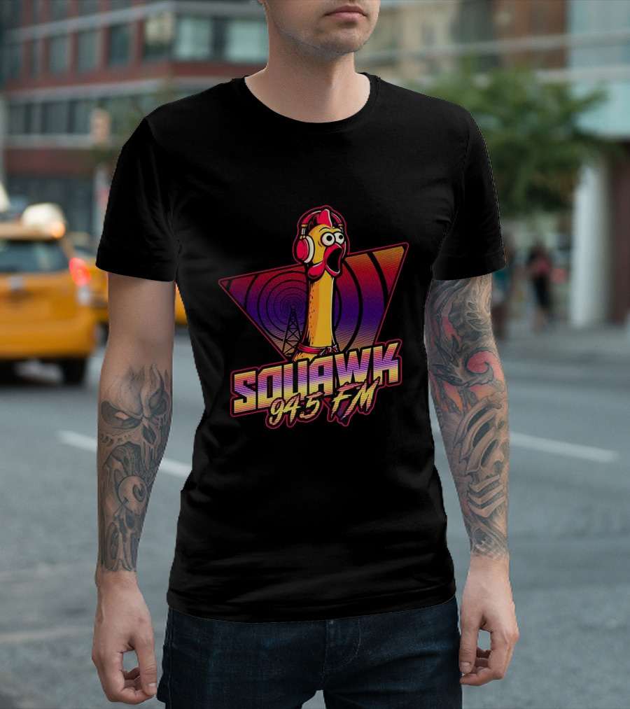 SQUAWK 94.5 FM Chicken Vaporwave Radio Triangle T-Shirt