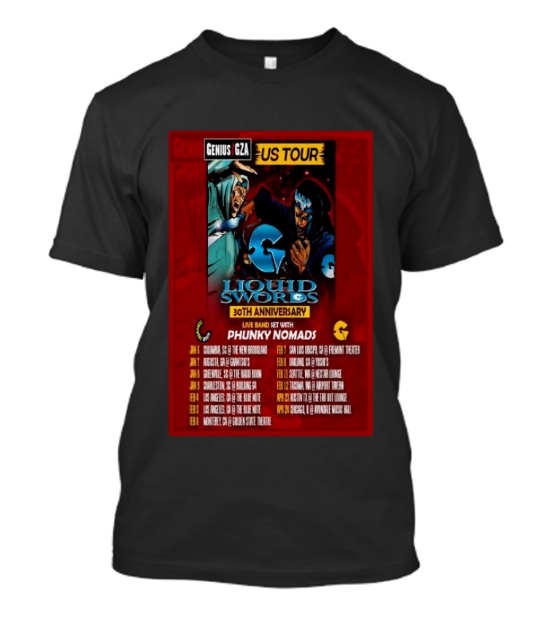 Genius GZA Liquid Swords 30th Anniversary US Tour 2026 With Phunky Nomads T-Shirt