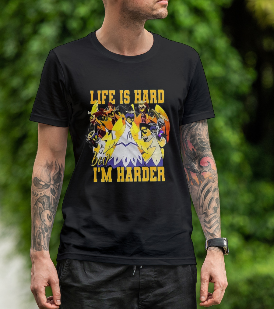 Hazbin Hotel Life Is Hard But I'm Harder Yellow Characters T-Shirt