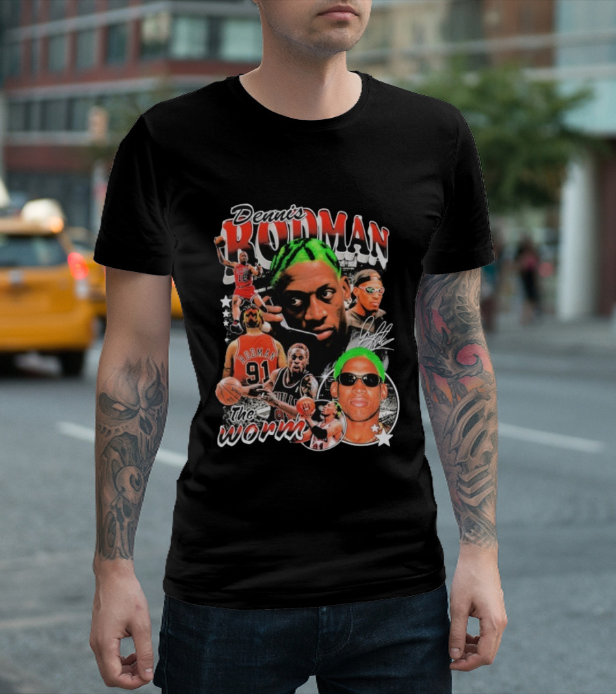 Dennis Rodman 91 The Worm Bulls Basketball Legend Retro Style   T-Shirt