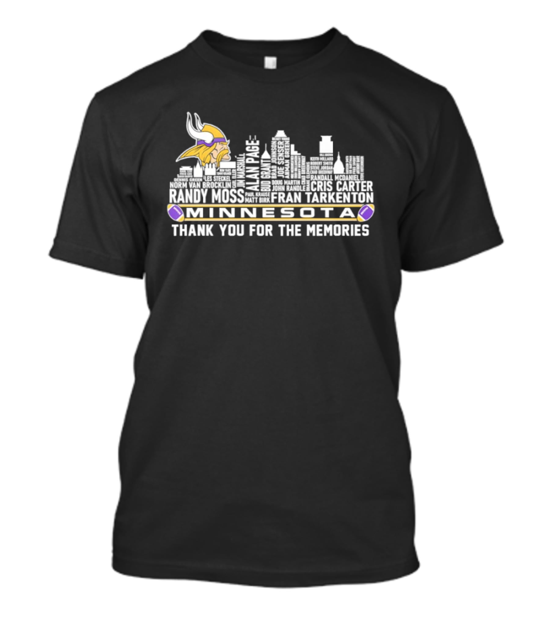 Minnesota Vikings City Skyline Thank You For The Memories With Tarkenton Fran Tarkenton T-Shirt