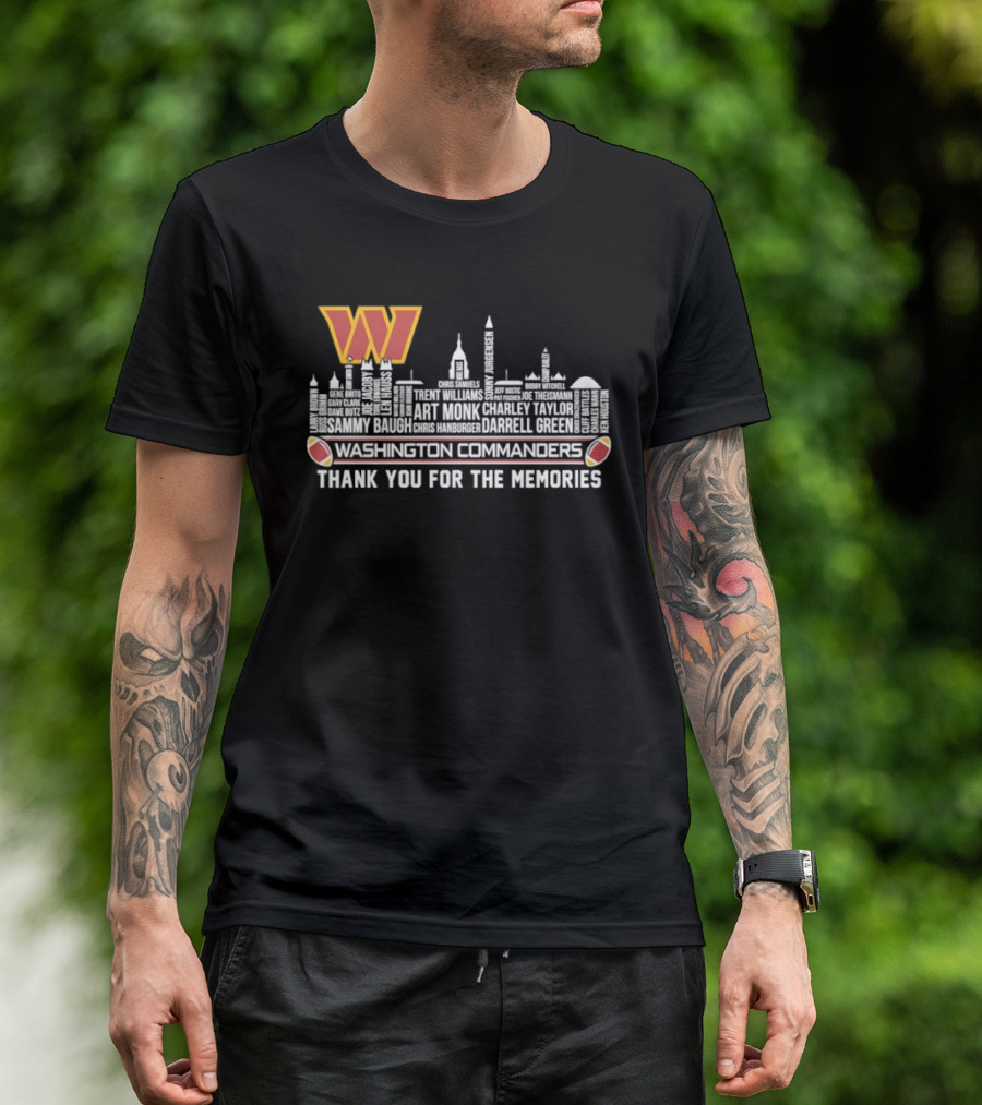 Washington Commanders Thank You For The Memories City Skyline W Logo Football Symbols T-Shirt