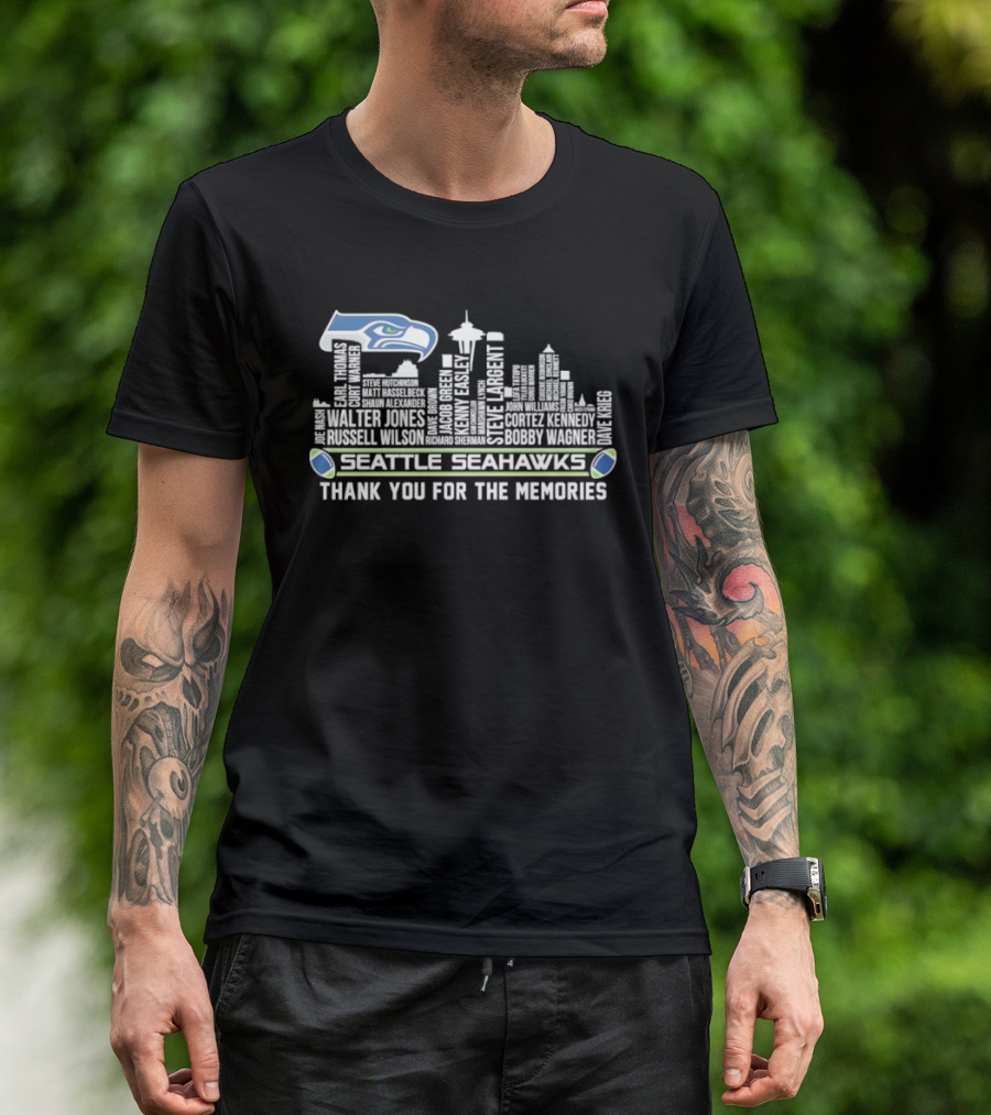 Seattle Seahawks Thank You For The Memories City Skyline Player Names T-Shirt