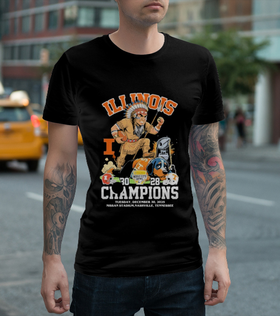 Illinois Fighting Illini Music City Bowl 2025 Champions December 30 Nashville 30 28 Score T-Shirt