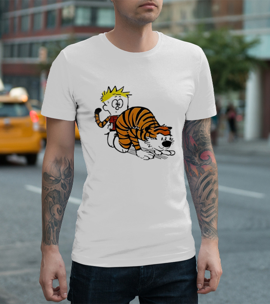 Calvin And Hobbes Tiger Stripe Cartoon Meme T-Shirt