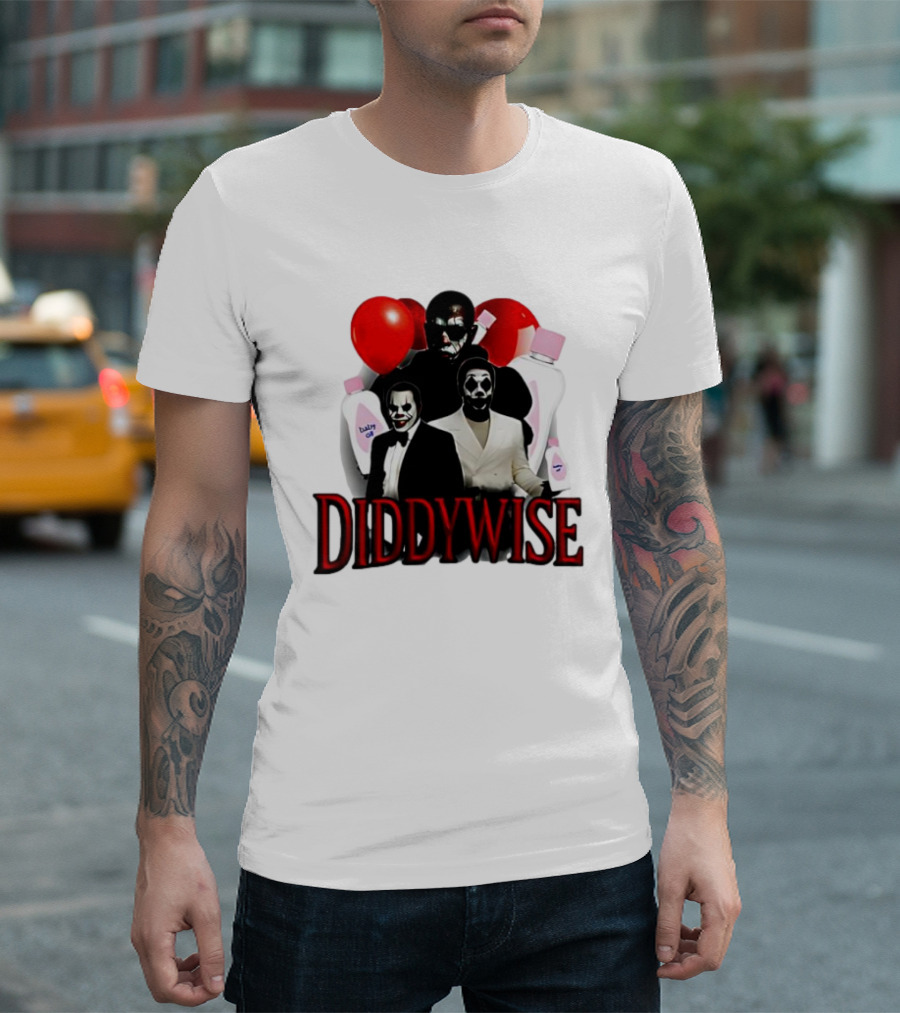 Diddywise Baby Oil Clown Red Balloons Creepy Clown Faces T-Shirt