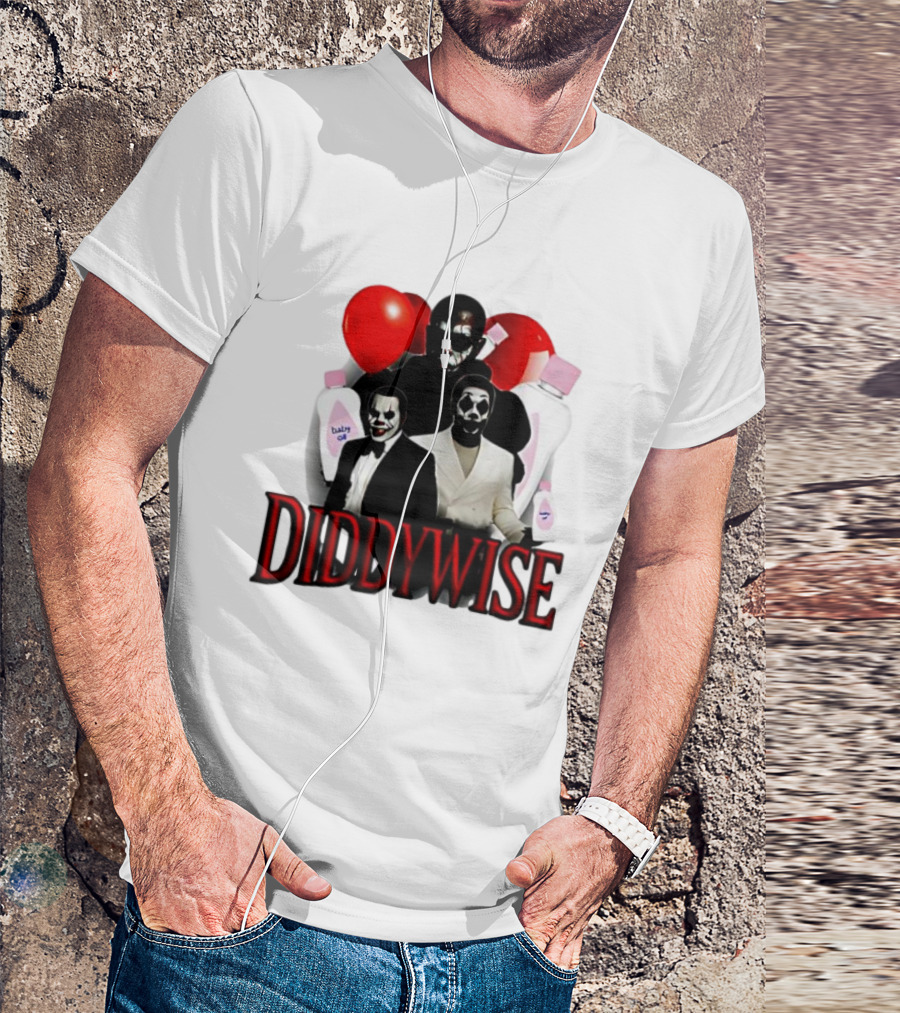 Diddywise Baby Oil Clown Red Balloons Creepy Clown Faces T-Shirt