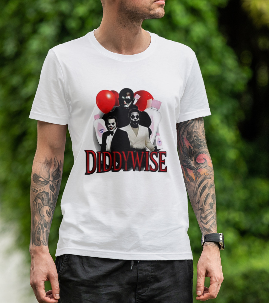 Diddywise Baby Oil Clown Red Balloons Creepy Clown Faces T-Shirt