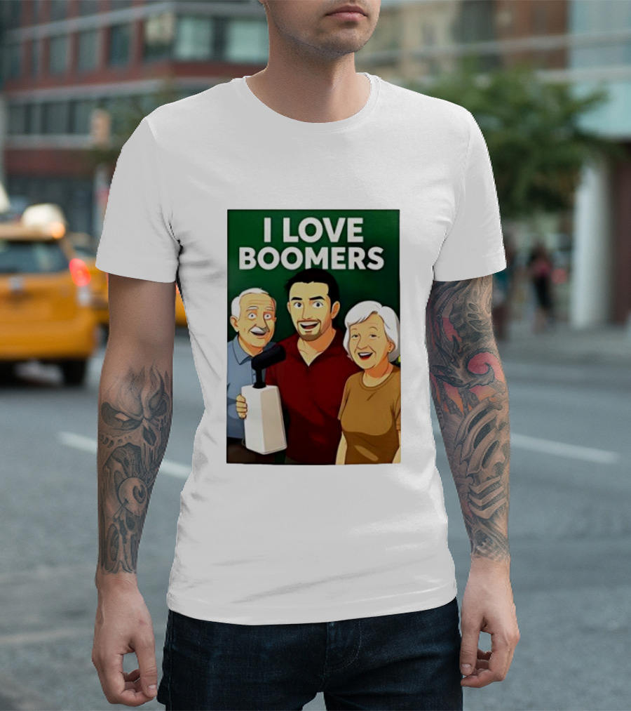 I Love Boomers Family Cartoon Style Nostalgic Humor T-Shirt