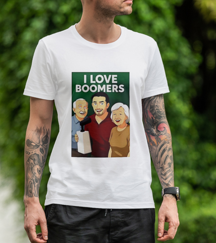 I Love Boomers Family Cartoon Style Nostalgic Humor T-Shirt