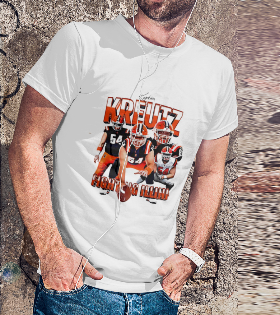 Kreutz Fighting Illini Football Player Action Pose Orange And Blue T-Shirt