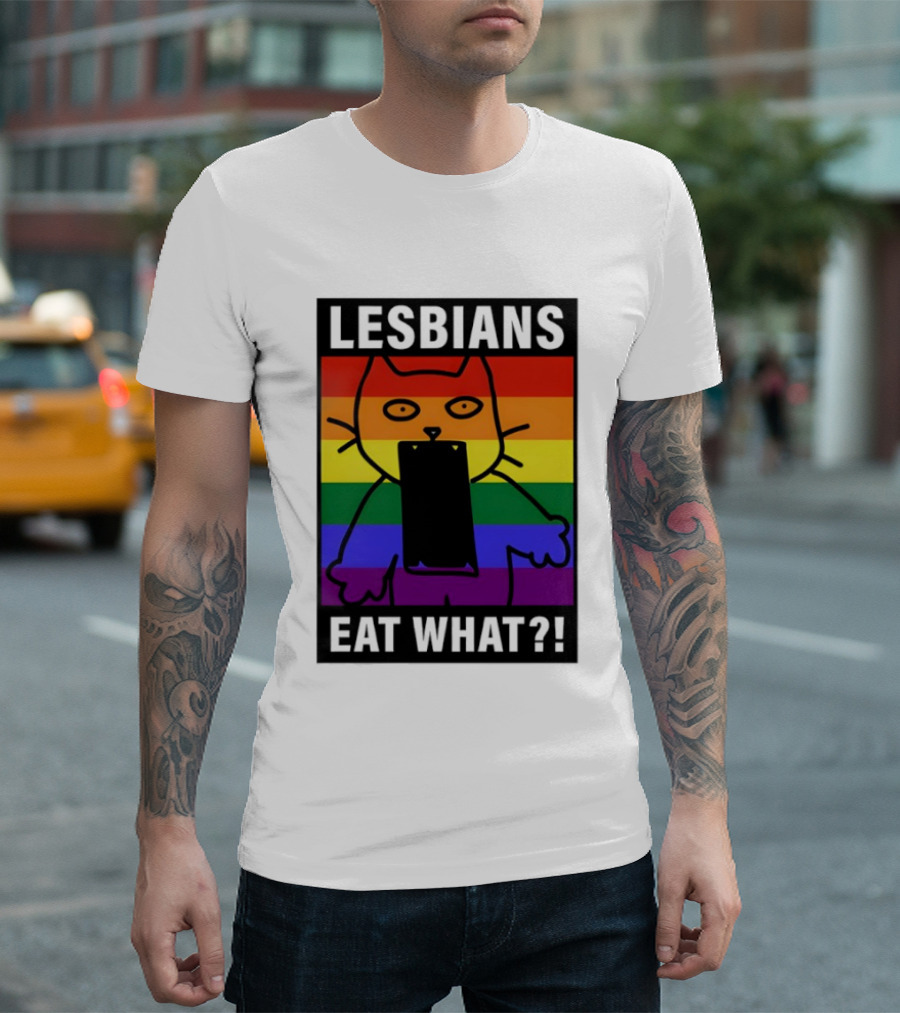 Lesbians Eat What LGBT Cat Rainbow Flag T-Shirt