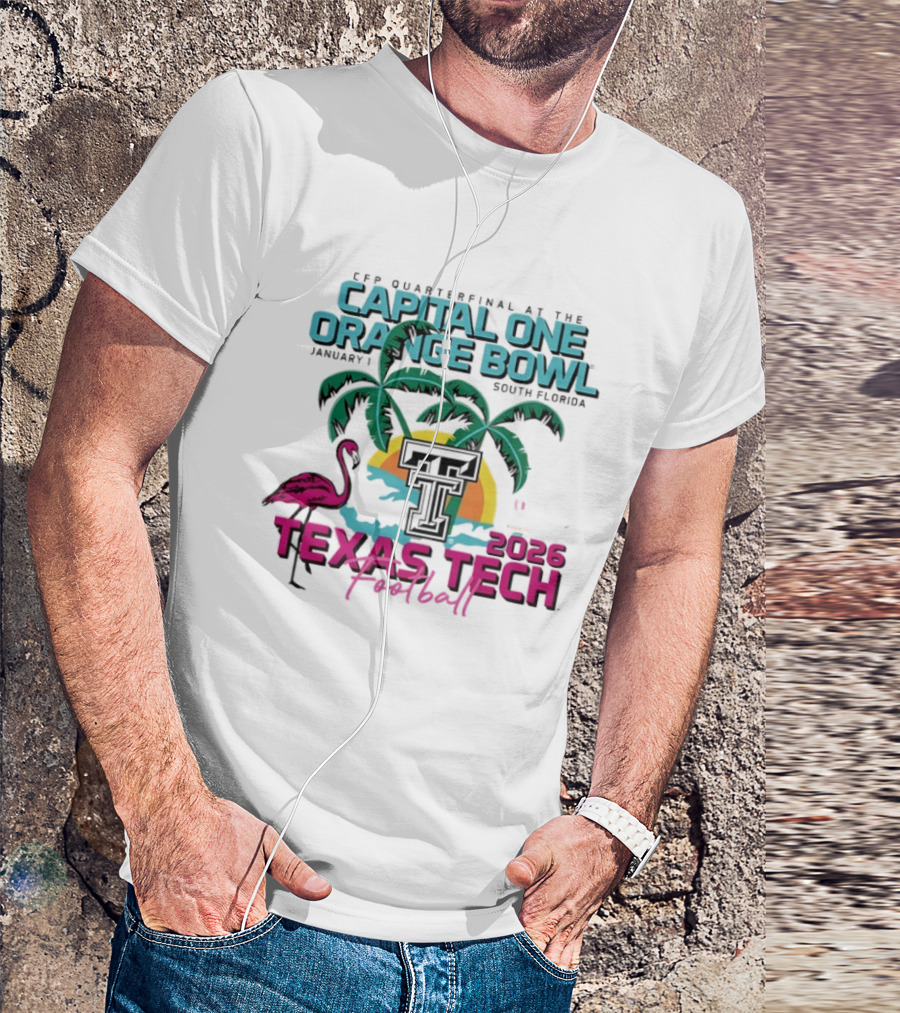 Capital One Orange Bowl Texas Tech Football 2026 Palm Sunset Flamingo T-Shirt
