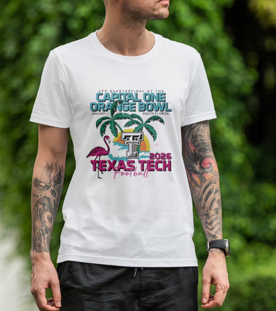 Capital One Orange Bowl Texas Tech Football 2026 Palm Sunset Flamingo T-Shirt