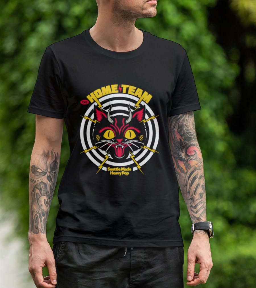 Devil Cat The Home Team Seattle Made Heavy Pop Vibrant Horned Feline With Striking Lightning Bolts T-Shirt