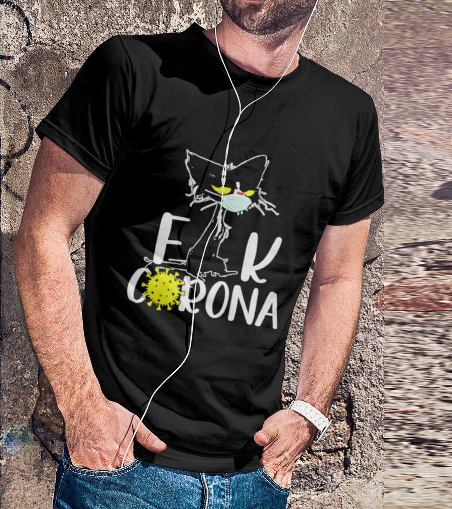 F Corona Black Cat Masked Pandemic Humor T-Shirt