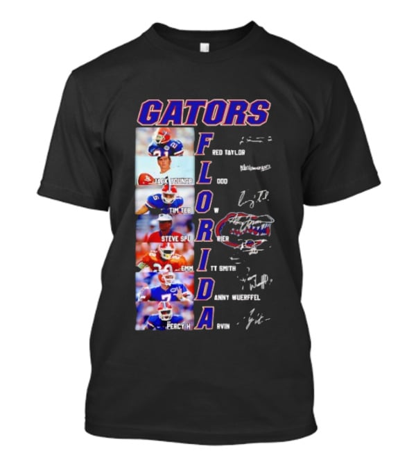 Gators Florida Football Legends Fred Taylor Jack Youngblood Tim Tebow Steve Spurrier Emmitt Smith Danny Wuerffel Percy Harvin Signature Collection T-Shirt