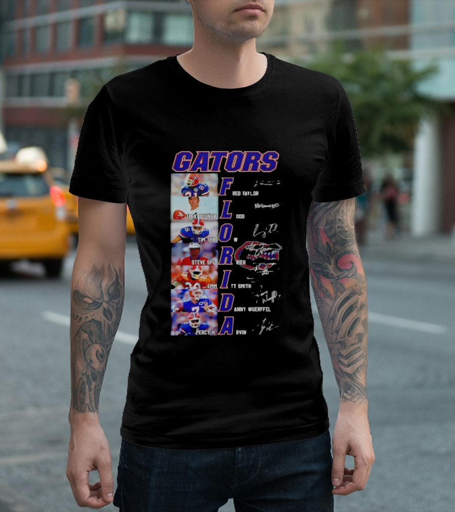 Gators Florida Football Legends Fred Taylor Jack Youngblood Tim Tebow Steve Spurrier Emmitt Smith Danny Wuerffel Percy Harvin Signature Collection T-Shirt